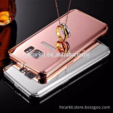 Hot selling phone case Luxury Mirror back +Bumper cover aluminum metal frame Case For Samsung Galaxy S7